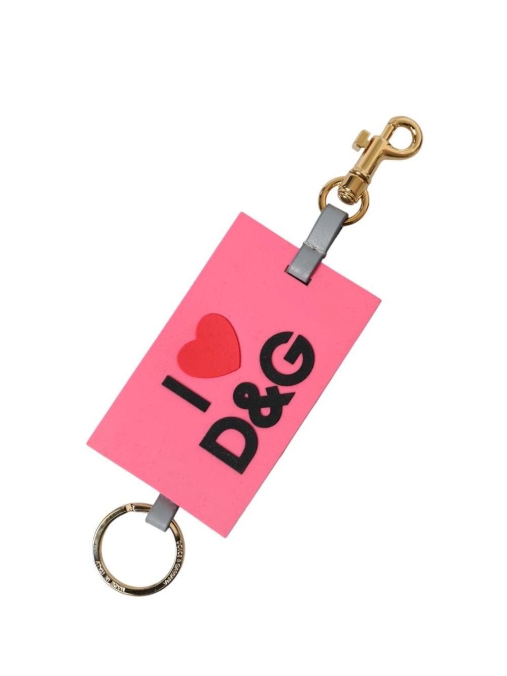 D&G Pink 'I ♥ D&G' Pink Key Tag with Gold Clip